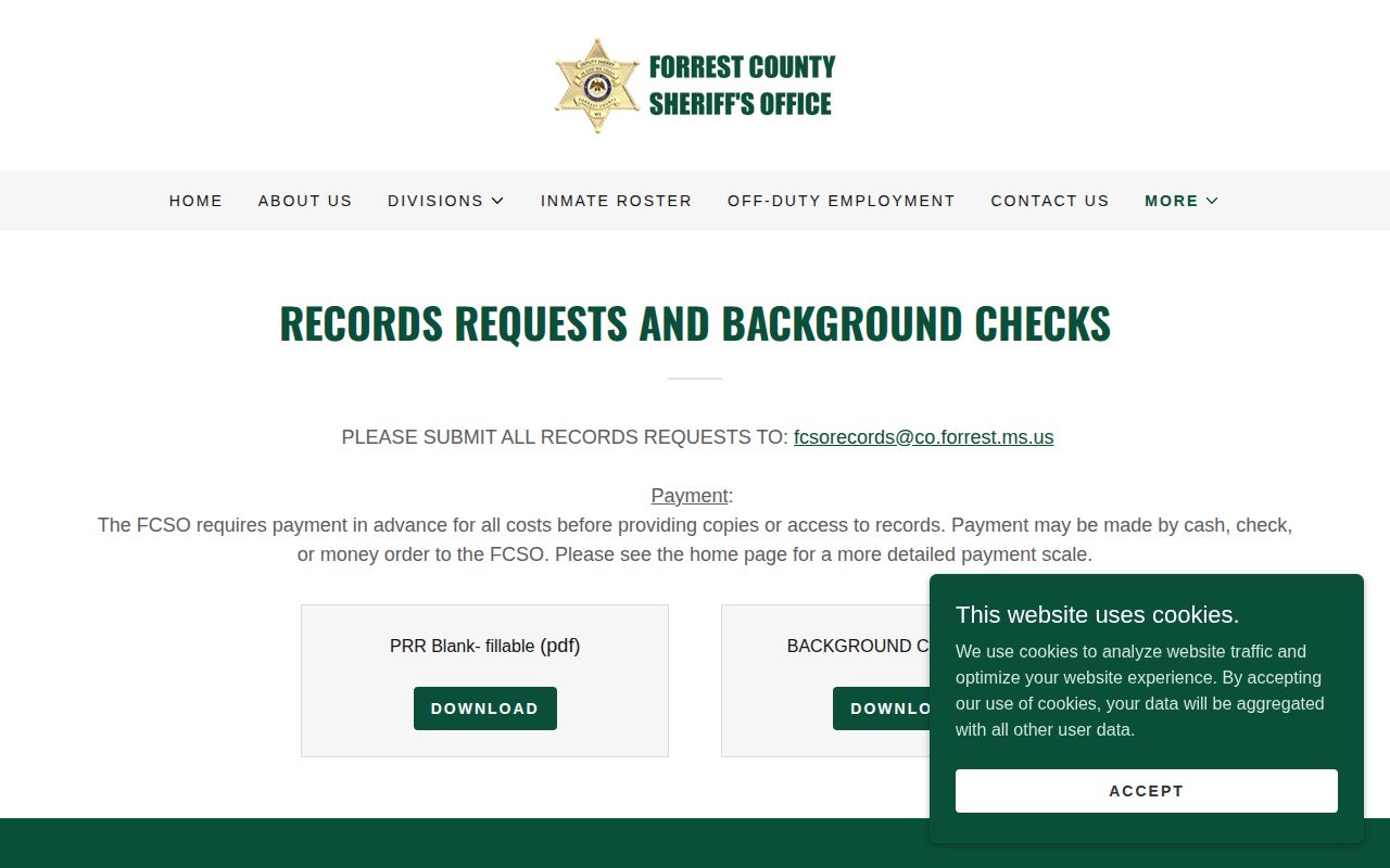 Forrest County released inmate public-record request page