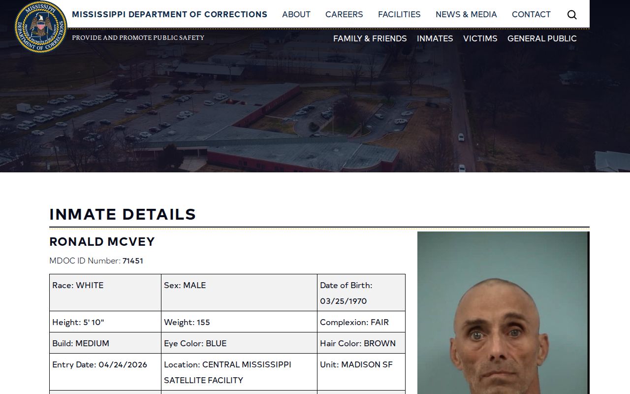 Forrest County projected release date field in MDOC detail